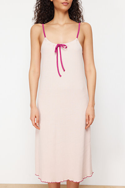 Trendyol Collection Corded Powder Baby Nightgown - Thread Strap, Overlock and Tie Detailed Thmss24gc00033