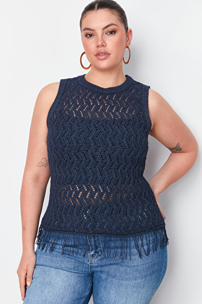 Trendyol Curve Μπλε ναυτικό ανοιχτόχρωμο/τρύπας πλεκτό μπλούζα TBBSS24AF00047