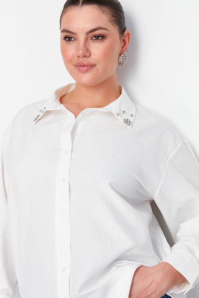 Trendyol Curve قميص منسوج بياقة حجرية من إكرو TBBSS24AX00016