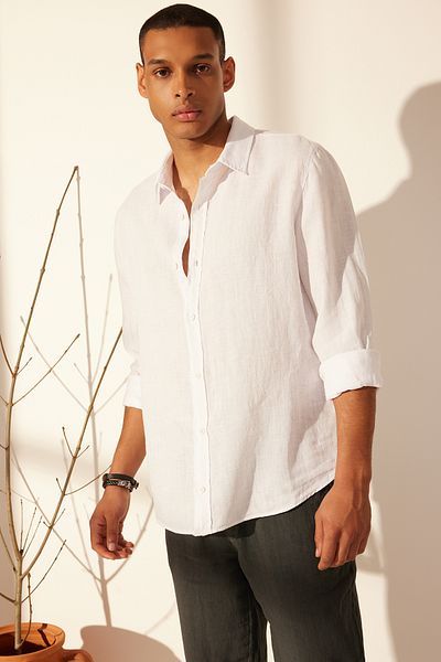 Trendyol Collection Prémium fehér 100% vászon normál szabású ing TMNSS24GO00058