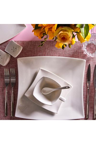 Karaca Perfect White 32-teiliges weißes Porzellan-Geschirrset Set für 6 Personen, Kombiservice