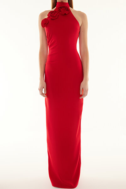 Trendyol Collection Červené tkané stylové večerní šaty Noční šaty pro návrat domů TPRSS24AE00011