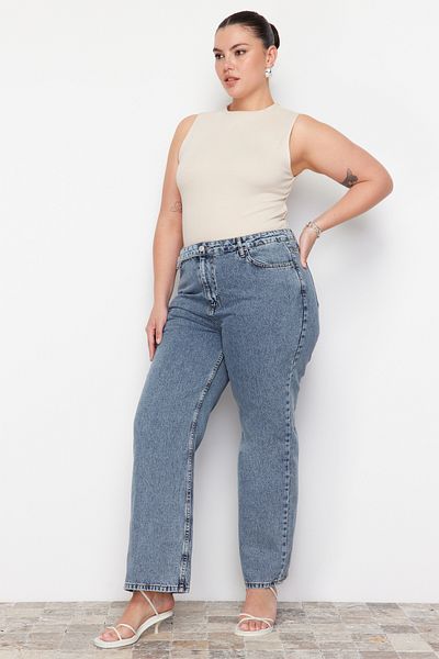 Trendyol Curve Kék széles kivágású farmer TBBAW24CJ00008