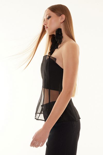 Trendyol Collection Organza Woven Bustier - Black Corset Detailed, TPRSS24BS00021