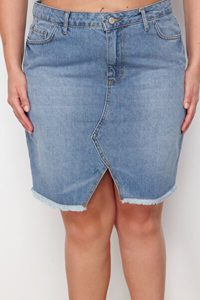 Trendyol Curve Fusta de blugi cu talie înaltă albastru deschis TBBSS23AZ00006