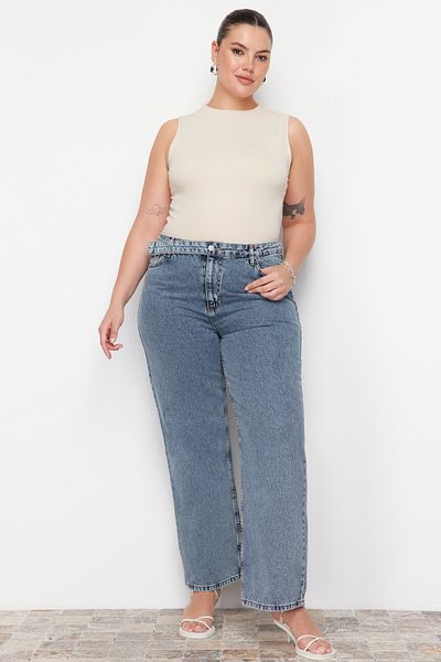 Trendyol Curve Kék széles kivágású farmer TBBAW24CJ00008