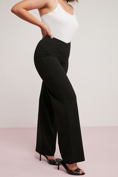 ETHIQUET Aisha Women's - Large Size Black Flare Pants, Elastic Waist and Crepe Interlock