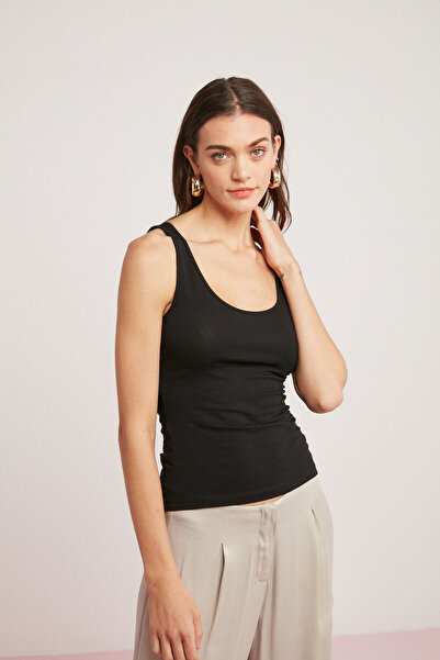 ETHIQUET Jayla női pamut test, teljesen becsomagolt vastag pántos kerek nyakú szett 2 db fekete - fehér test