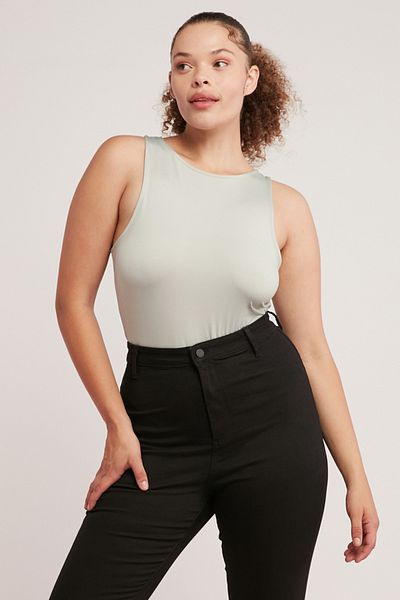 ETHIQUET Shelby Women's Body Completely Fitted Halter Collar Zero Sleeve Green Plus Size Body