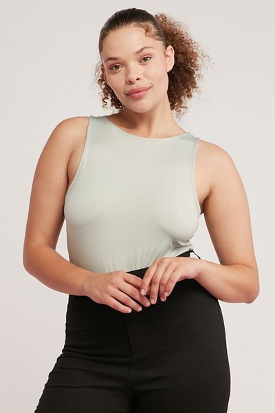 ETHIQUET Shelby Women's Body Completely Fitted Halter Collar Zero Sleeve Green Plus Size Body