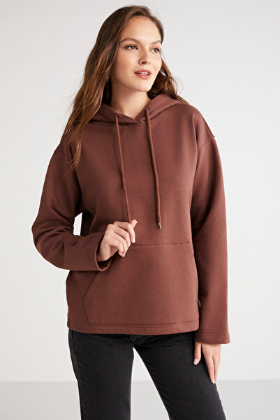 ETHIQUET Modest Piper γυναικεία φλις επένδυση Soft Comfort Fit με κουκούλα καφέ φούτερ με τσέπη καγκουρό