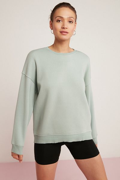 ETHIQUET Brenda Oversize-Sweatshirt in Mintgrün für Damen – Fleece, Rundhalsausschnitt und Camisole-Detail