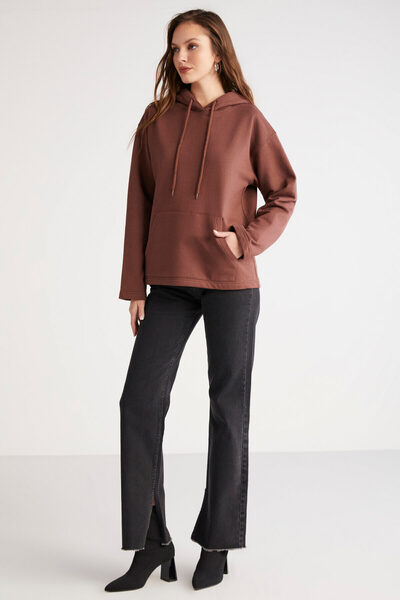 ETHIQUET Modest Piper γυναικεία φλις επένδυση Soft Comfort Fit με κουκούλα καφέ φούτερ με τσέπη καγκουρό