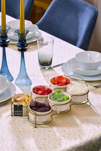 Edora Home Gold Six Compartment Snack Bowl, Sauce Bowl, Jam Bowl, Presentation Bowl, Breakfast Food Set - Metal Stainless