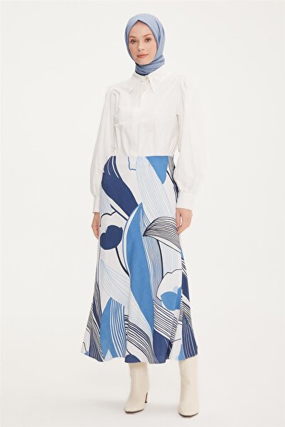 Armine Desenli Uzun Etek 22k1318 Mavi