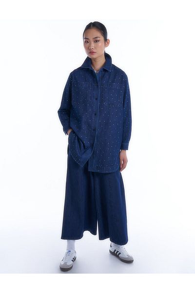 Kayra Jachetă de blugi cu buzunar cu pietre Indigo