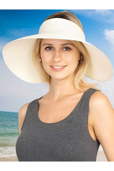 Mood Agenda Women's Wide Brim UV Protection Bow Straw Visor Hat