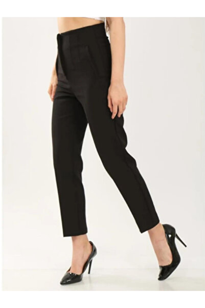 BERNEO Pantaloni de damă cu talie înaltă din țesătură cu picioare de morcov