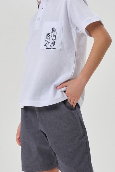 Black One Αγόρια με βαμβακερή στάμπα με λεπτομέρεια μπλουζάκι πόλο σορτς καλοκαιρινό μπλουζάκι
