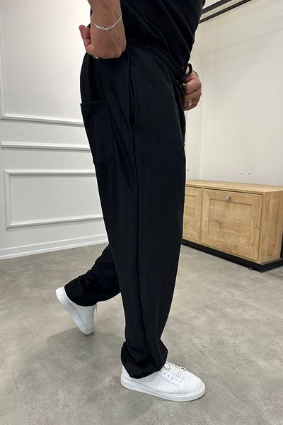 MADZEYMODA Ανδρικό φαρδύ Loose Fit Black Jogger