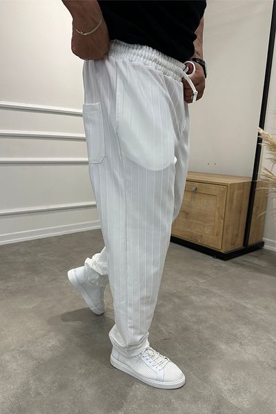 MADZEYMODA Ανδρικό φαρδύ Loose Fit White Jogger