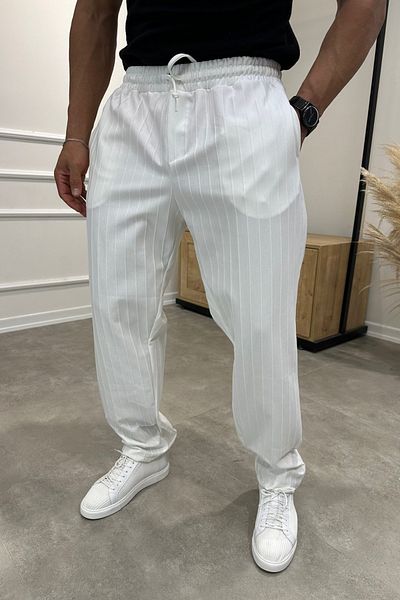 MADZEYMODA Ανδρικό φαρδύ Loose Fit White Jogger