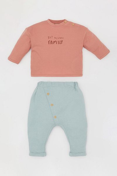 DeFacto 2-teiliges Set für Babys, Jungen, langärmeliges Piqué-T-Shirt mit Unterteil C1539a524sm