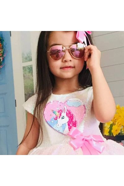 esmacamoda Unicorn White Girl's Dress