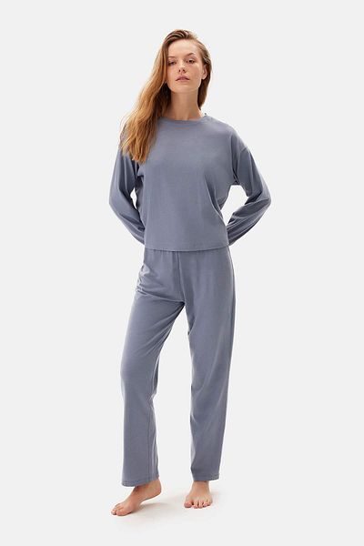 Dagi Langärmliges Pyjama-Set mit Bis-Kragen in Blau von Cellliant