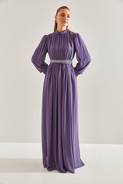 Bianco Lucci Modest Φόρεμα Hijab με κοσμήματα με ζώνη -60191008
