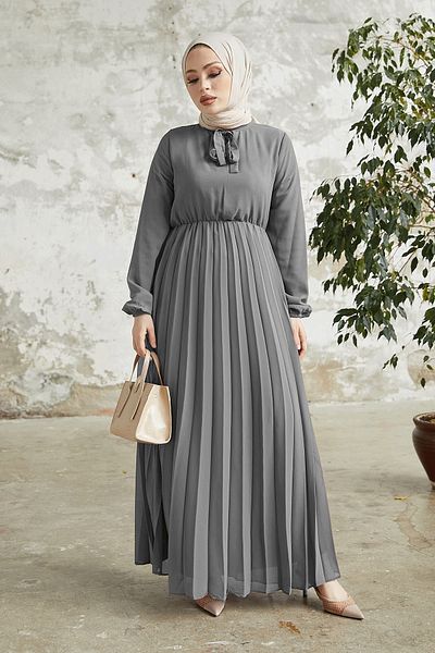 InStyle فستان شيفون Limelda مطوي - أنثراسايت