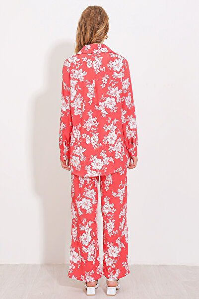 Bigdart Women's Fuchsia Ecru Patterned Knitted Double Suit 5858