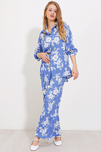 Bigdart Women's Indigo Ecru Patterned Knitted Double Suit 5858