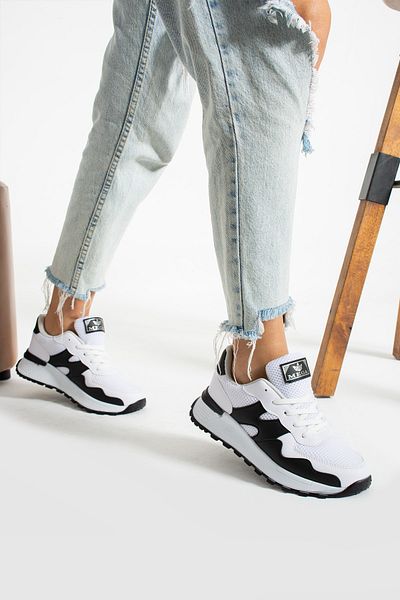 İnan Ayakkabı WOMEN'S WHITE/BLACK COLOR SNEAKERS & SPORTS SHOES (4 CM)