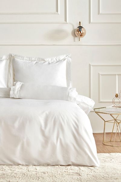 Karaca Home White Cool Begonia Double Lace Percale Duvet Cover Set White