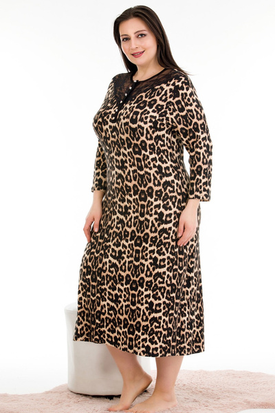 quilling Black Color Leopard Print Lady 7244 Women's Plus Size Dress, Mother's Nightgown