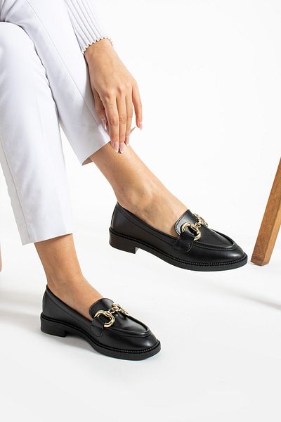 İnan Ayakkabı Women's Black Leofer - Daily Casual Shoes (3 CM)
