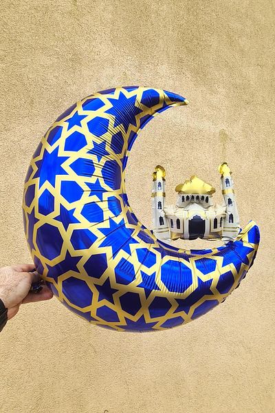 Partifabrik Ramadan Ornaments Blue Moon Shaped Foil Balloon Welcome Ramadan Balloons