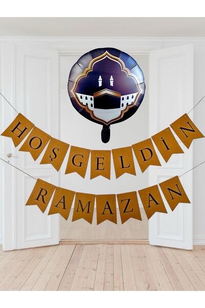Partifabrik Ramazan Süsleri Kabe Baskılı Balon ve Hoşgeldin Ramazan Yazısı Sü...