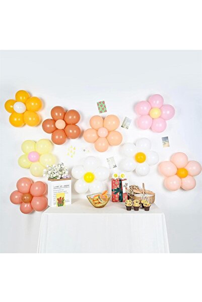 Partifabrik Pastel Retro Papatya Balonları Gökkuşağı Papatya Balon Seti