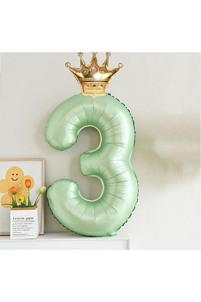 Partifabrik Retro Sage Green Number Foil Balloon 3 Years Old Balloon