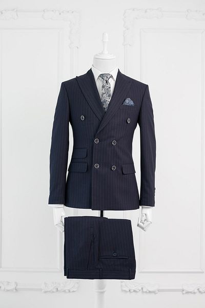 LUİGİ DİBERTİ Luigi Diberti Striped Pointed Collar Double Slit Slimfit Suit