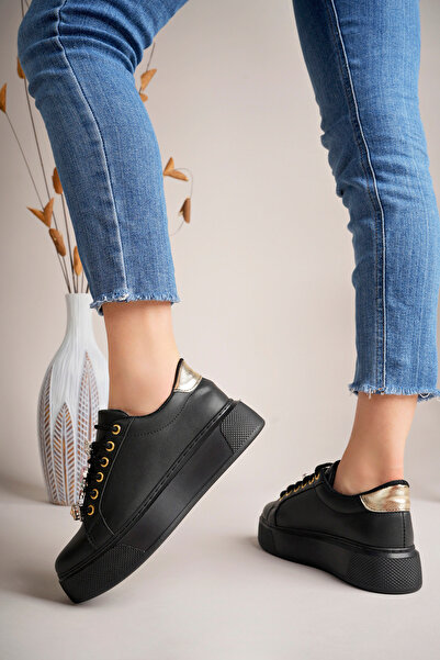 Freemax Women's Stone Detail Sneakers Faux Leather Lightweight Comfortable Shoes Abboud 803 Black