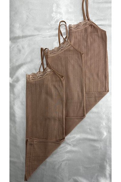 Clara Butik Women's Jacquard Cotton Lace 3-Piece Rope Strap Tank Top