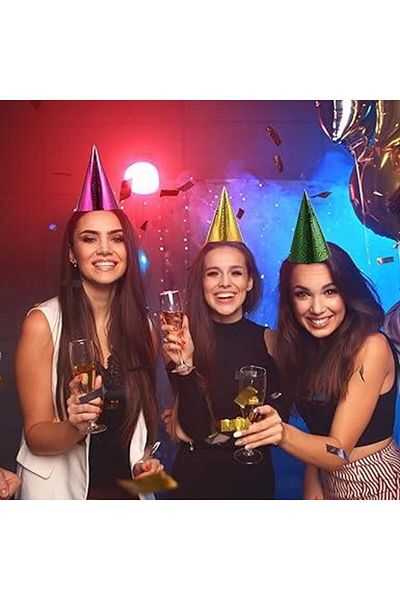 Partifabrik 5 Colorful New Year's Hat Party Mask and Whistle Set Paper Triangle Cation Set Mother-in-Law Whistle
