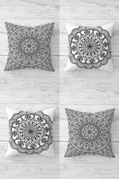 farbala Set de huse de pernă cu fermoar ascuns cu model fractal etnic - 4 buc