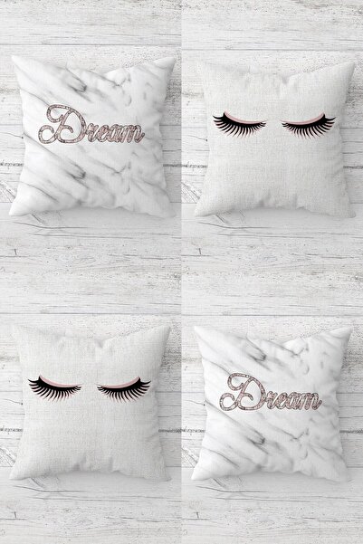 Genel Markalar Uzun Kirpikli Ve Dream Yazı Kombin Gizli Fermuarlı Kırlent Kıl...