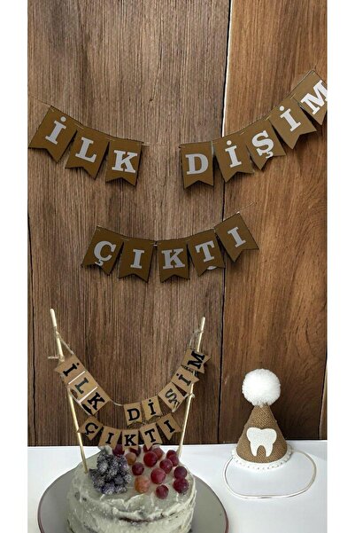 Partifabrik İlk Dişim Çıktı Parti Seti 3 Parça Duvar Yazısı Pasta Süsü Hasır ...