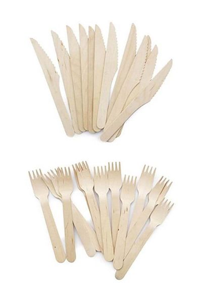 Partifabrik Disposable Wooden Party Fork Knife Set of 16