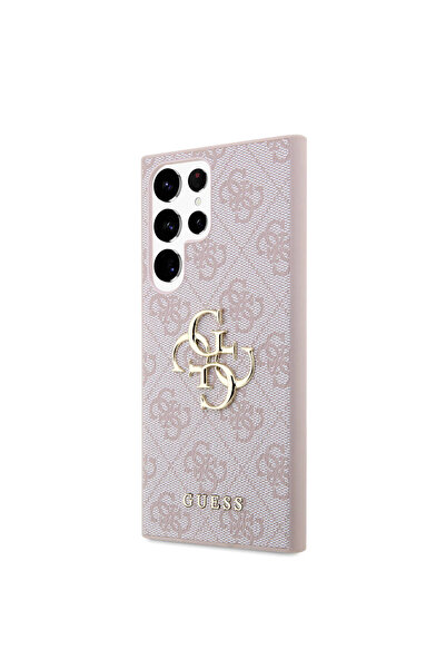 Guess Galaxy S24 Ultra Compatible Case Guess Licensed Pu Leather Lettering and 4g Metal Logo Pattern Cover Pink